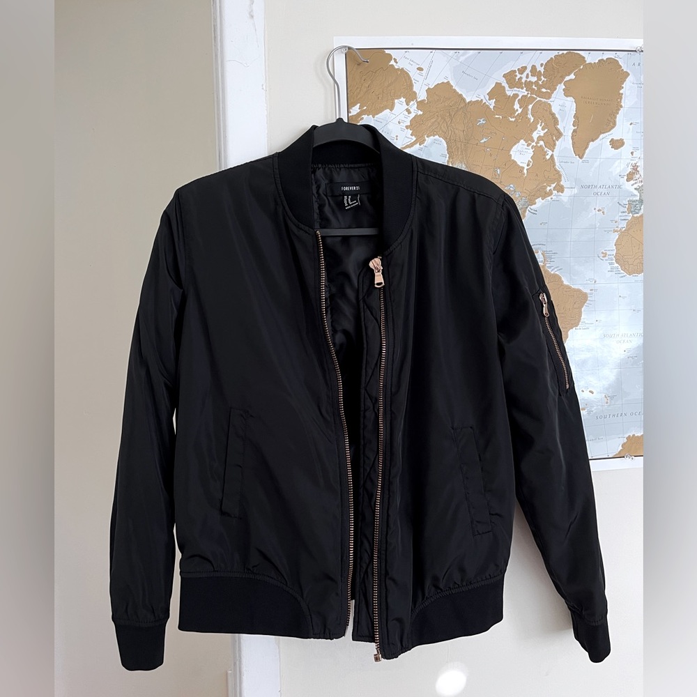 F21 Black Bomber Jacket